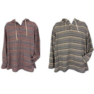 Lot of 2 ROWM Men's XL Lightweight Baja Hoodies Striped Cotton Blend Coastal